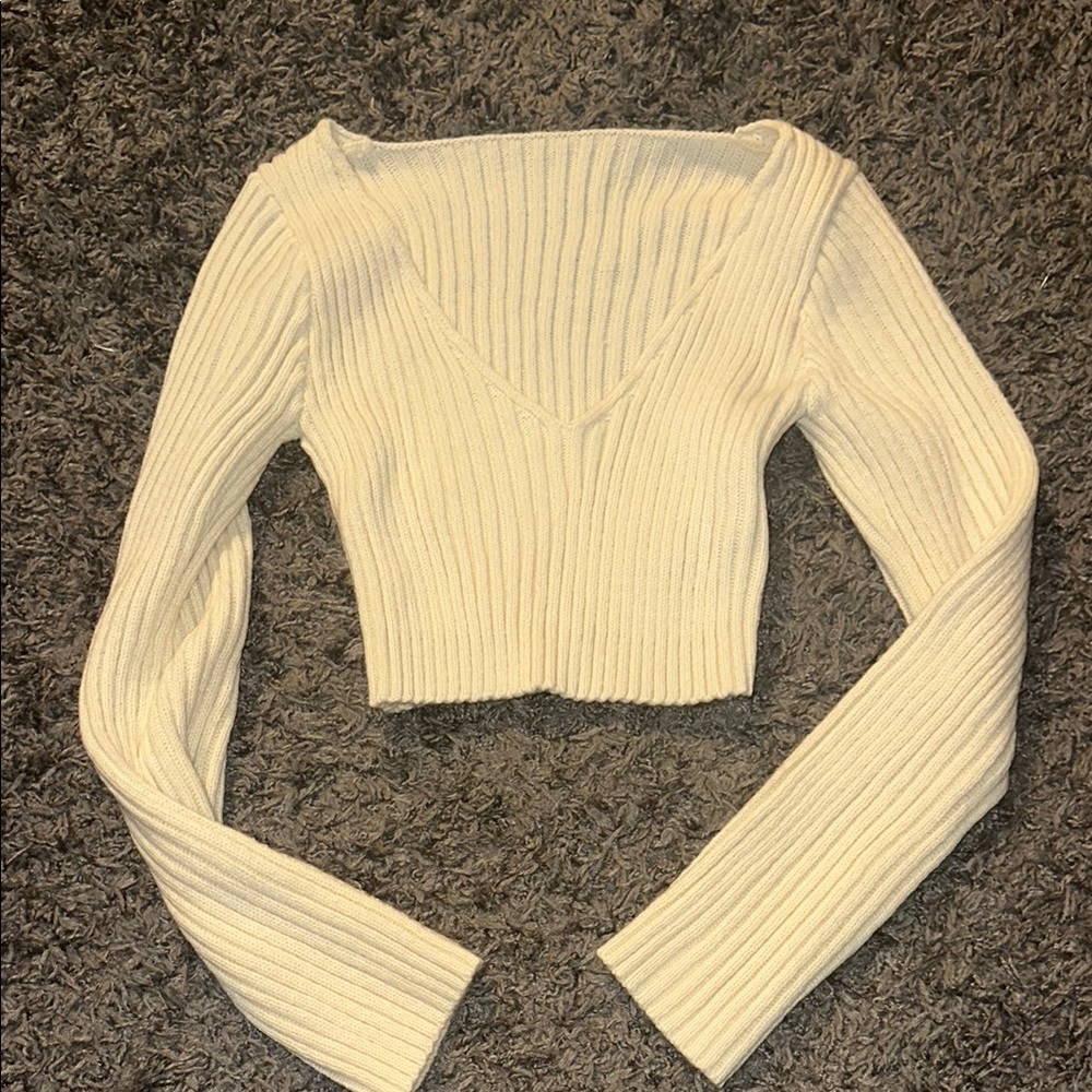 Cream Ribbed Knit Sweater